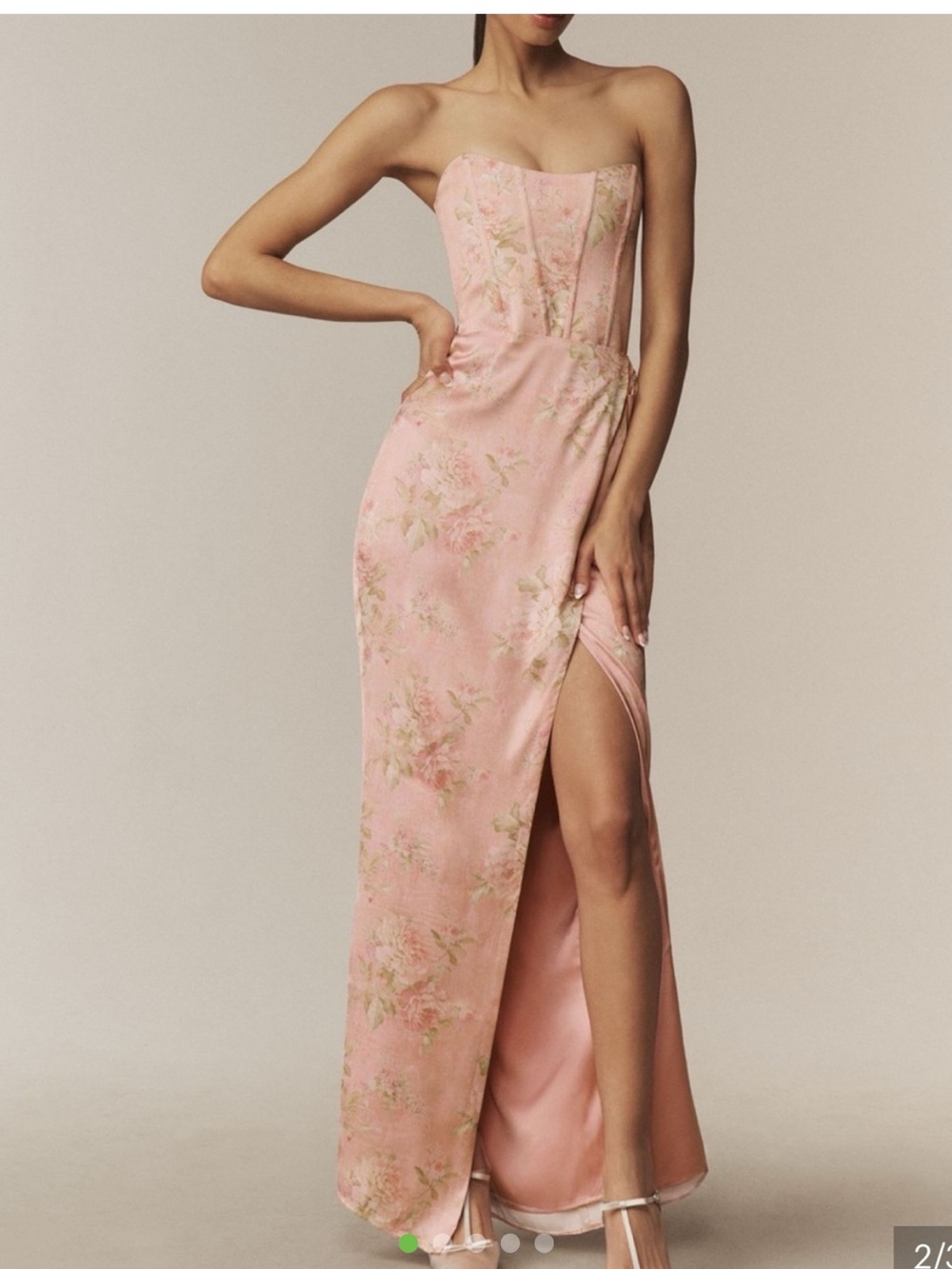 V. Chapman Strapless Pink Floral Maxi Dress with Side Slit